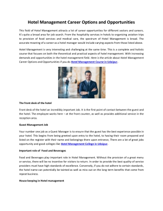 Hotel Management Career Options and Opportunities