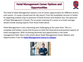 Hotel Management Career Options and Opportunities