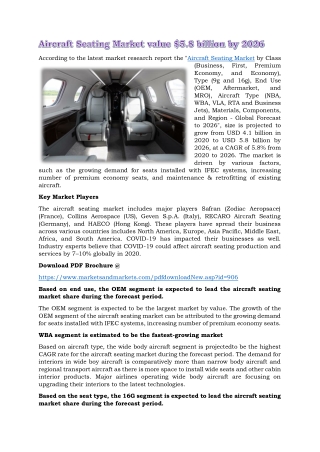 Aircraft Seating Market value $5.8 billion by 2026