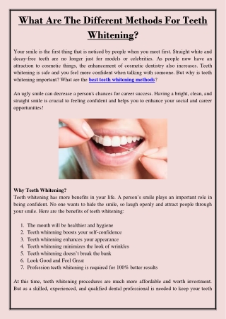 What Are The Different Methods For Teeth Whitening?