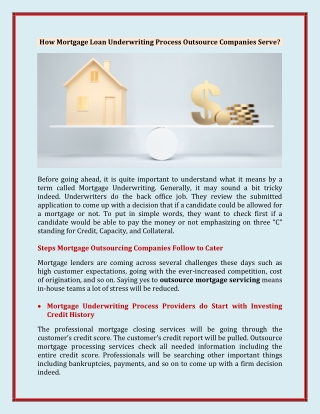 How Mortgage Loan Underwriting Process Outsource Companies Serve ?