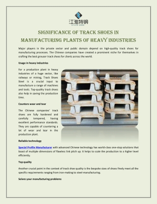Significance of Track Shoes in Manufacturing Plants of Heavy Industries