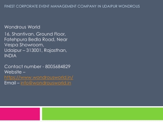 Finest Corporate Event Management Company in Udaipur Wondrous