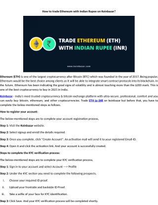 How to Trade Ethereum (ETH) With Indian Rupee (INR) on Koinbazar?