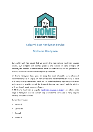 Handyman Services Calgary - My Home Handyman