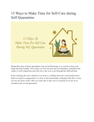 15 Ways to make time for Self-Care during Self Quarantine