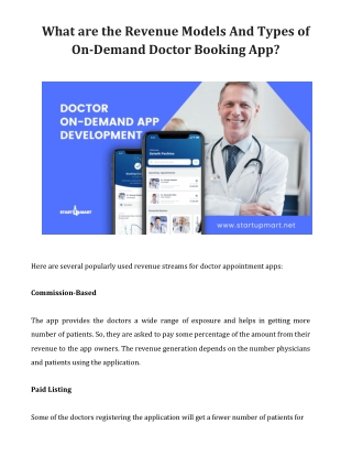 What are the Revenue Models And Types of On-Demand Doctor Booking App?