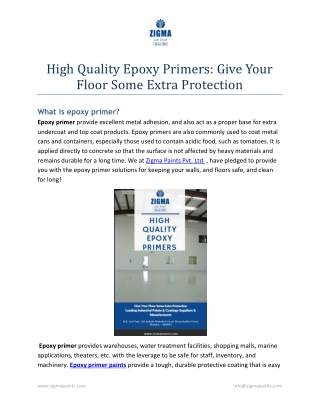 High Quality Epoxy Primers: Give Your Floor Some Extra Protection
