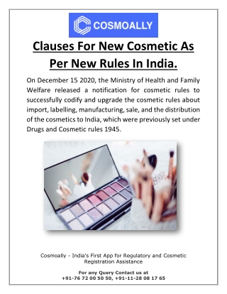 Clauses For New Cosmetic As Per New Rules In India.