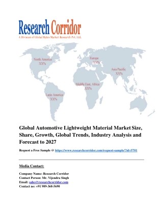 Global Automotive Lightweight Material Market Size, Share, Growth, Global Trends, Industry Analysis and Forecast to 2027