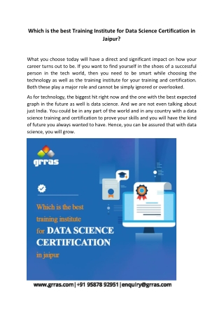 Which Is The Best Training Institute For Data Science Certification In Jaipur?