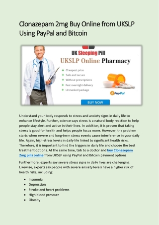Clonazepam 2mg Buy Online from UKSLP Using PayPal and Bitcoin