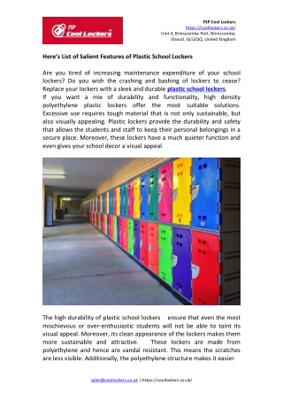 Here’s List of Salient Features of Plastic School Lockers