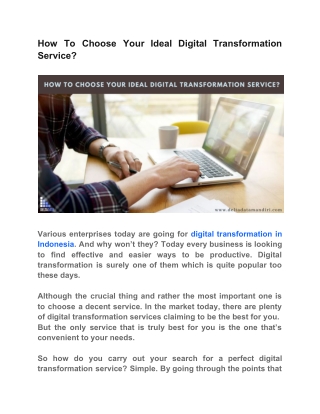 How To Choose Your Ideal Digital Transformation Service?