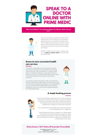 Speak To A Doctor Online With Prime Medic