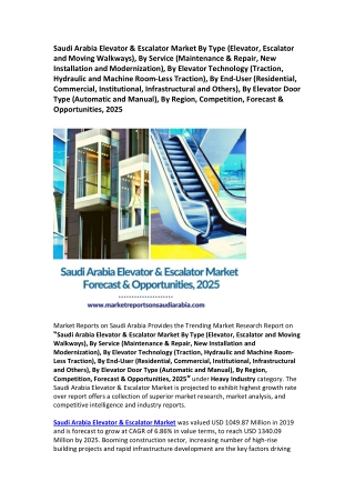Saudi Arabia Elevator & Escalator Market: Growth, Opportunity and Forecast 2025