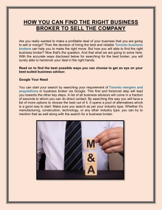 Finding the Best Business Broker for Your Business Sale