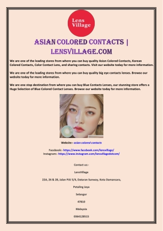 Asian Colored Contacts | Lensvillage.com