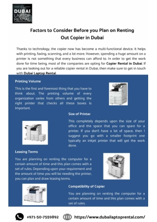 Factors to Consider Before you Plan on Renting Out Copier in Dubai