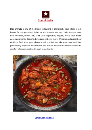 Star of India Restaurant Menu Glenbrook, NSW – 5% off