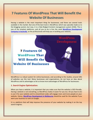 7 Features Of WordPress That Will Benefit the Website Of Businesses