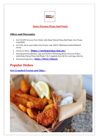 5% Off - Zesty Parma Pizza And Pasta Menu Cranbourne ,VIC