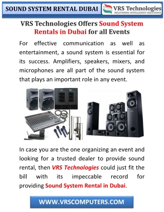 VRS Technologies Offers Sound System Rental in Dubai for all Events