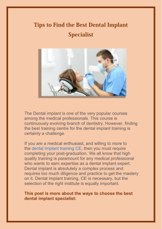 Tips to Find the Best Dental Implant Specialist