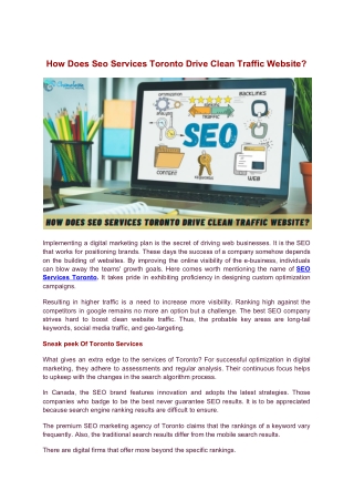 How Does Seo Services Toronto Drive Clean Traffic Website?