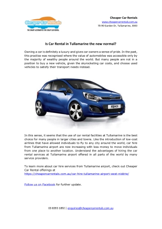 Is car rental in Tullamarine the new normal?