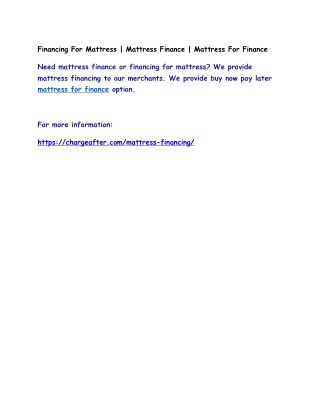 Financing For Mattress | Mattress Finance | Mattress For Finance