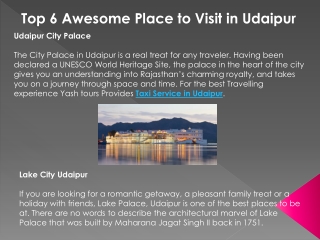 Top 6 Awesome Place to Visit in Udaipur