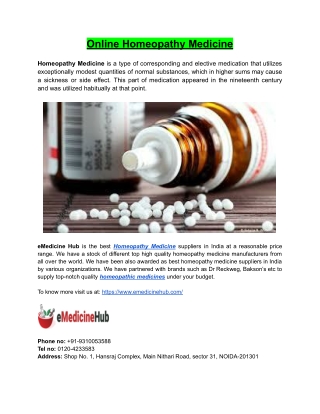 Online Homeopathy Medicine