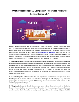 What process does SEO Company in Hyderabad follow for keyword research?