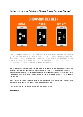 Native vs Hybrid vs Web Apps: The Apt Choice For Your Startup?