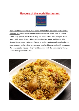 5% off - Flavours of the world Restaurant Merriwa Menu, WA