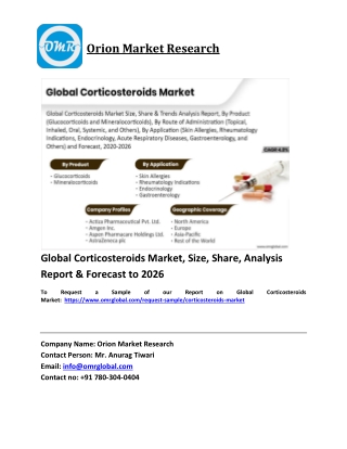 Global Corticosteroids Market Trends, Size, Competitive Analysis and Forecast 2020-2026
