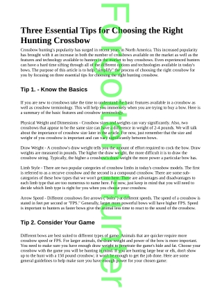 Three Essential Tips for Choosing the Right Hunting Crossbow