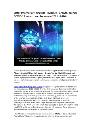 Qatar Internet of Things (IoT) Market Opportunity and Forecast (2021 - 2026)