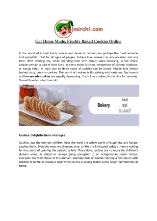 Get Home Made, Freshly Baked Cookies Online