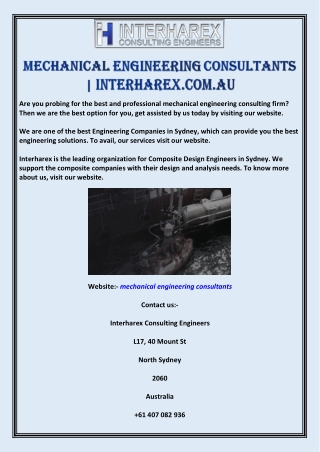 Mechanical Engineering Consultants | Interharex.com.au