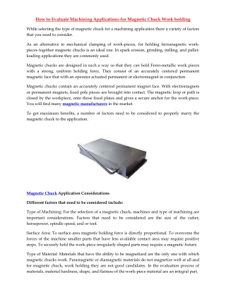 How to Evaluate Machining Applications for Magnetic Chuck Work holding