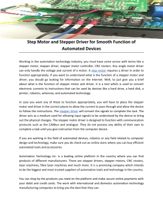 Step Motor and Stepper Driver for Smooth Function of Automated Devices