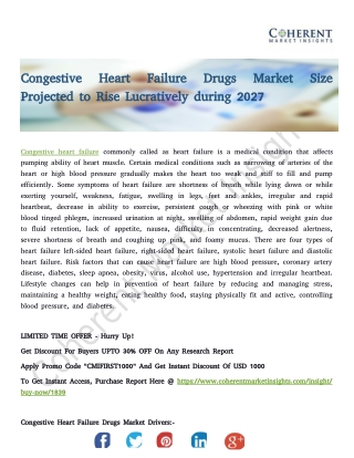 Congestive Heart Failure Drugs Market Size Projected to Rise Lucratively during 2027