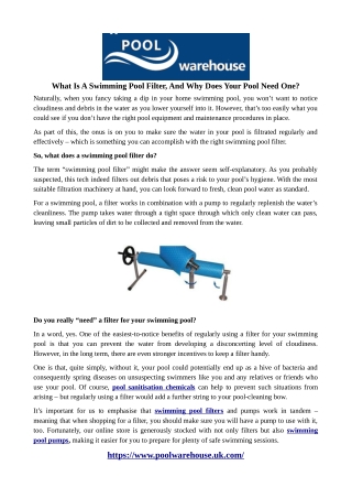 What Is A Swimming Pool Filter, And Why Does Your Pool Need One?