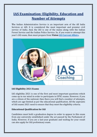 IAS Examination: Eligibility, Education and Number of Attempts - Vision IAS Test Series