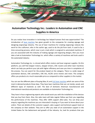 Automation Technology Inc.: Leaders in Automation and CNC Supplies in America