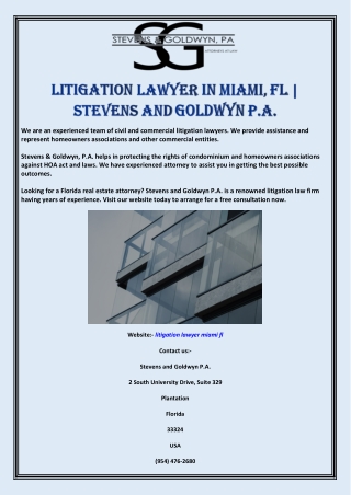 Litigation Lawyer in Miami, FL | Stevens and Goldwyn P.A.