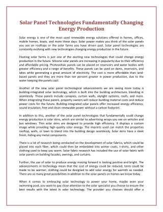 Solar Panel Technologies Fundamentally Changing Energy Production