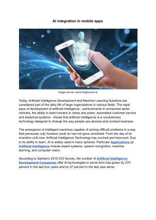AI integration in Mobile Apps